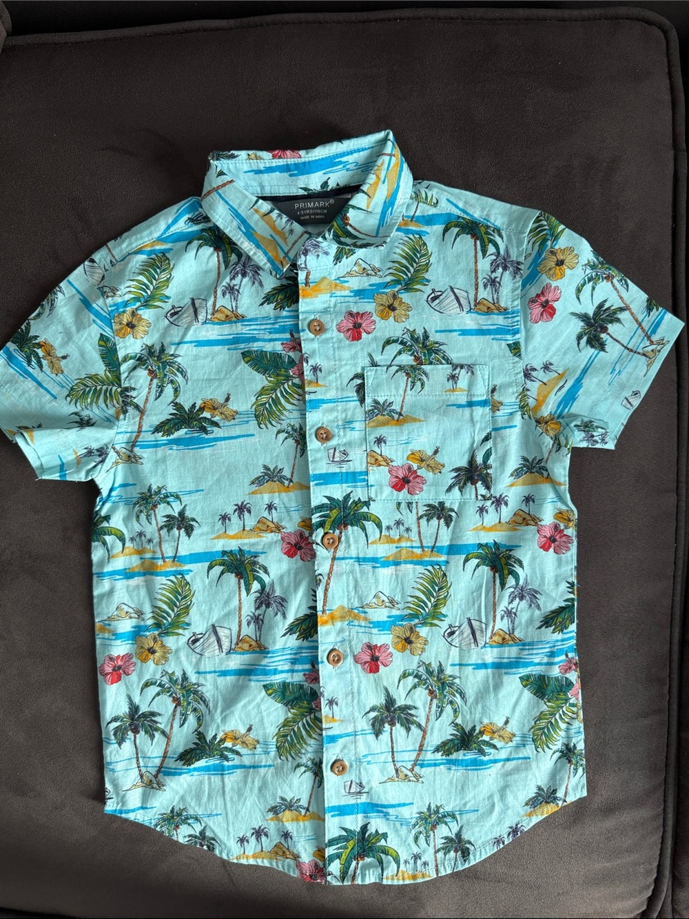 Primark Aqua Tropical Print Short Sleeve Button-Down Shirt